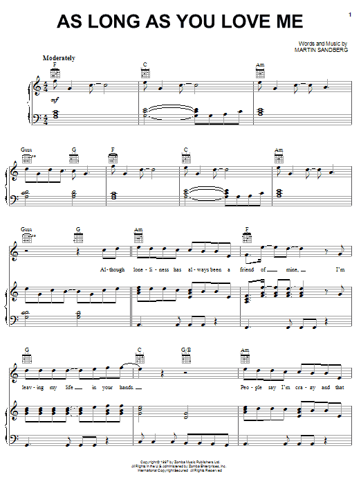 Backstreet Boys As Long As You Love Me Sheet Music