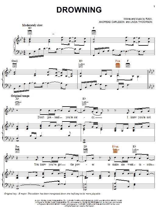 Backstreet Boys Drowning Sheet Music
