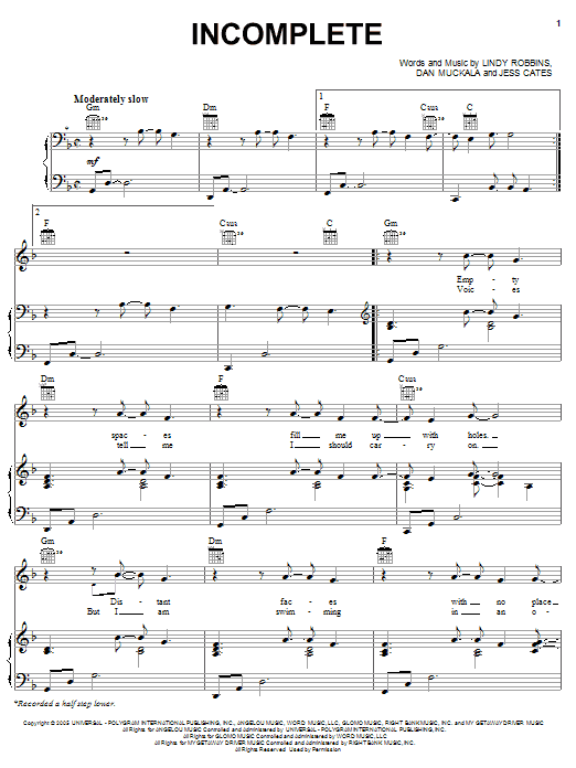 Backstreet Boys Incomplete Sheet Music