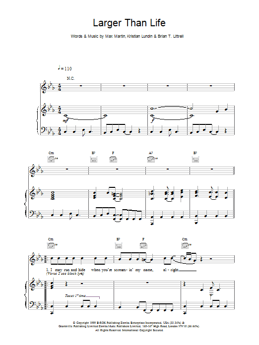 Backstreet Boys Larger Than Life Sheet Music
