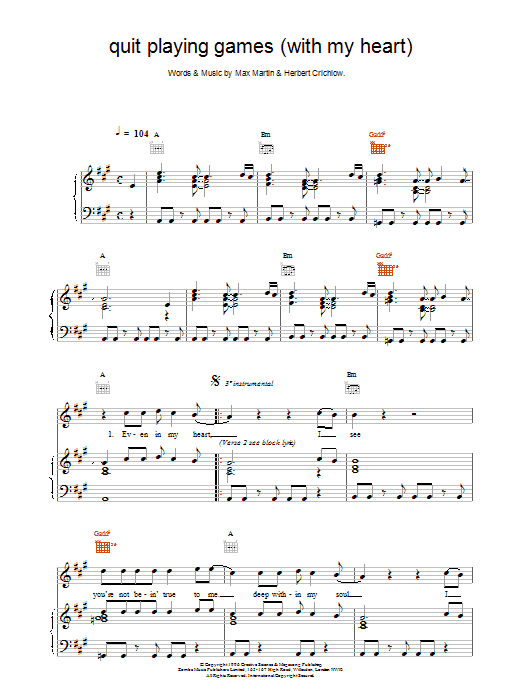 Backstreet Boys Quit Playing Games (With My Heart) Sheet Music