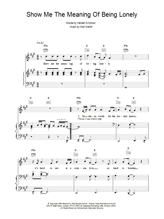 Backstreet Boys Show Me The Meaning Of Being Lonely Sheet Music