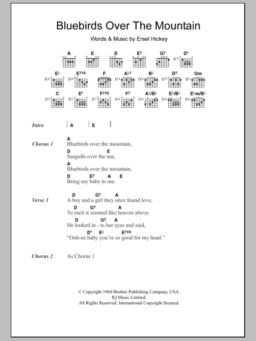 The Beach Boys Bluebirds Over The Mountain Sheet Music
