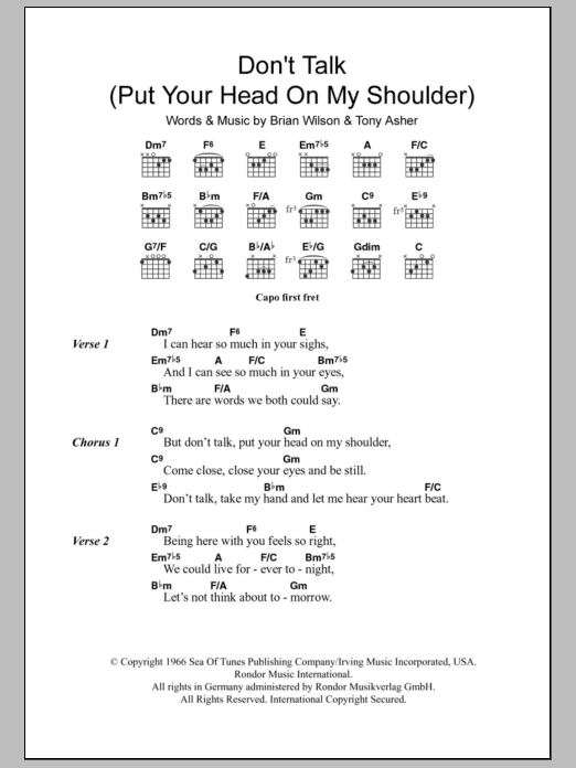 The Beach Boys Don't Talk (Put Your Head On My Shoulder) Sheet Music