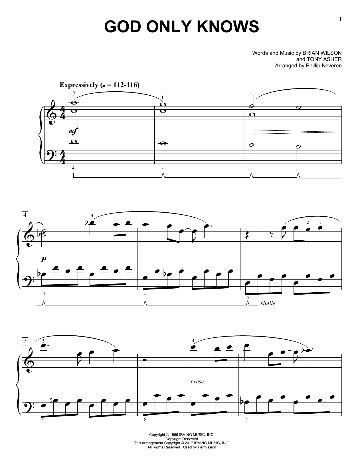 The Beach Boys God Only Knows [Classical version] (arr. Phillip Keveren) Sheet Music