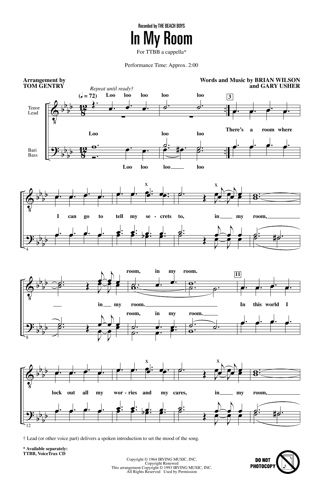 The Beach Boys In My Room (arr. Tom Gentry) Sheet Music