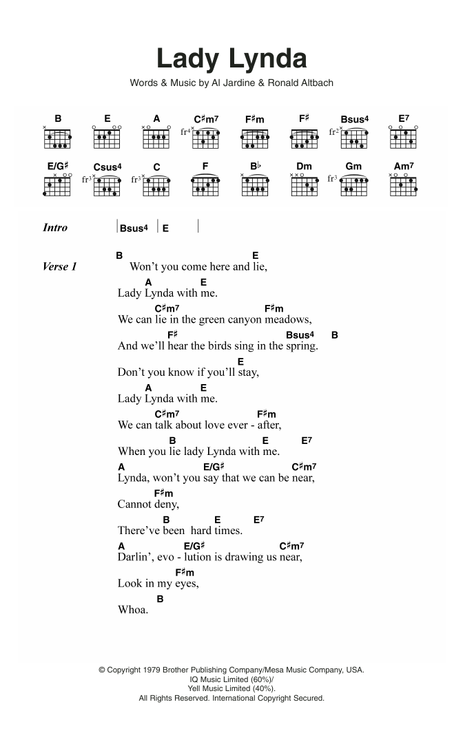 The Beach Boys Lady Lynda Sheet Music