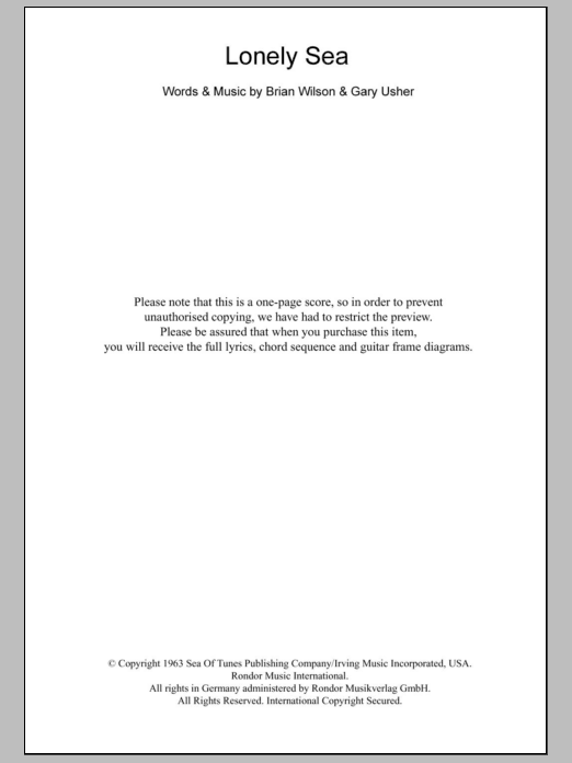 The Beach Boys Lonely Sea Sheet Music