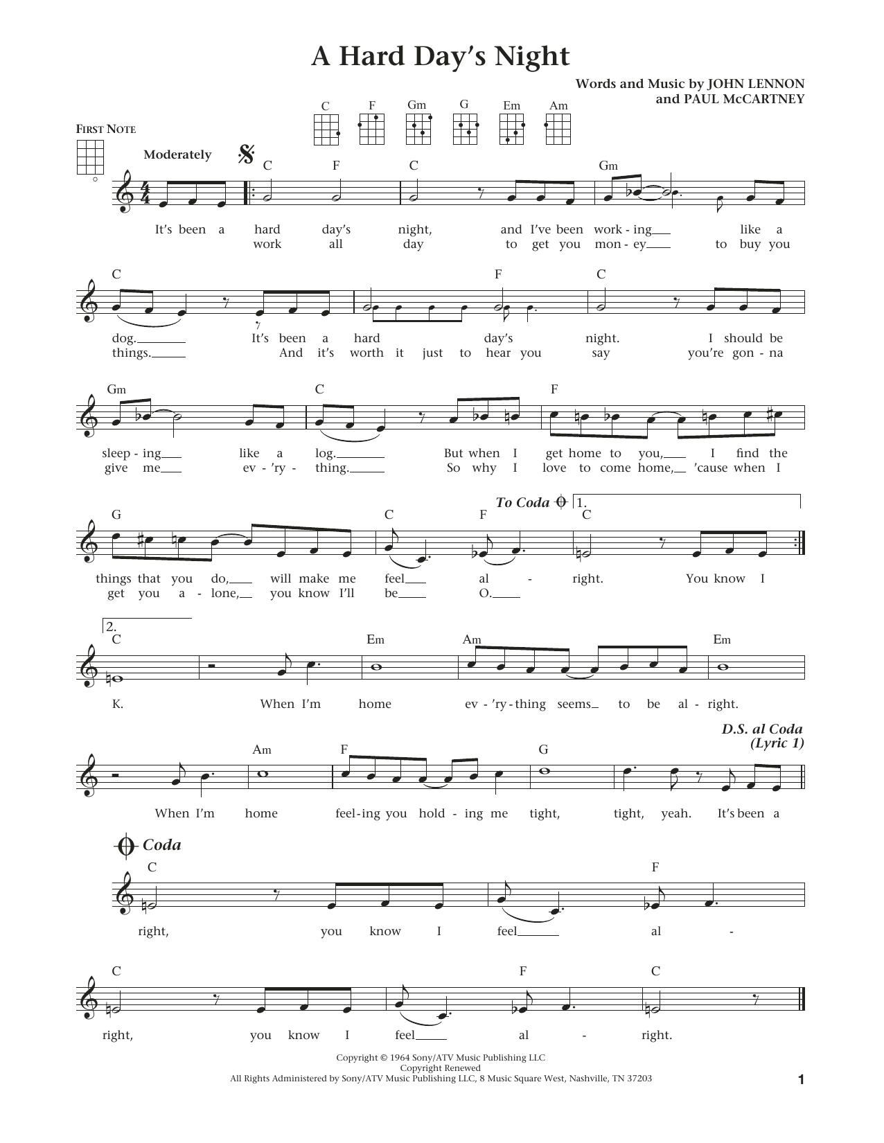 The Beatles A Hard Day's Night (from The Daily Ukulele) (arr. Liz and Jim Beloff) Sheet Music