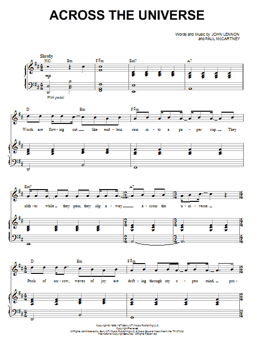 The Beatles Across The Universe (from Across The Universe) Sheet Music