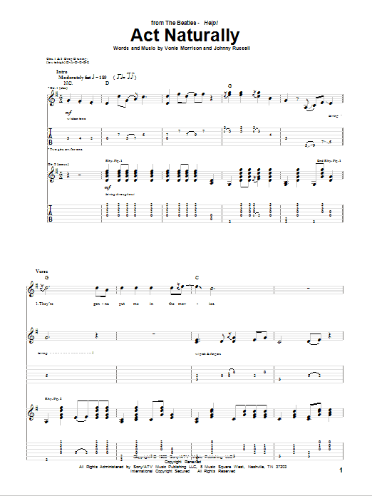 The Beatles Act Naturally Sheet Music