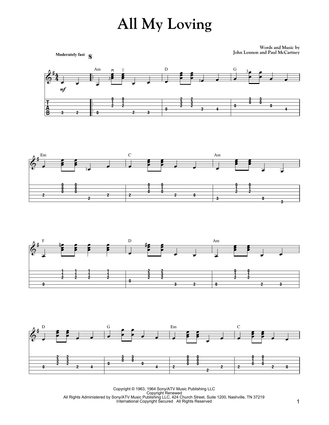 The Beatles All My Loving (in the style of Maybelle Carter) Sheet Music