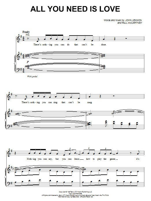 The Beatles All You Need Is Love (from Across The Universe) Sheet Music