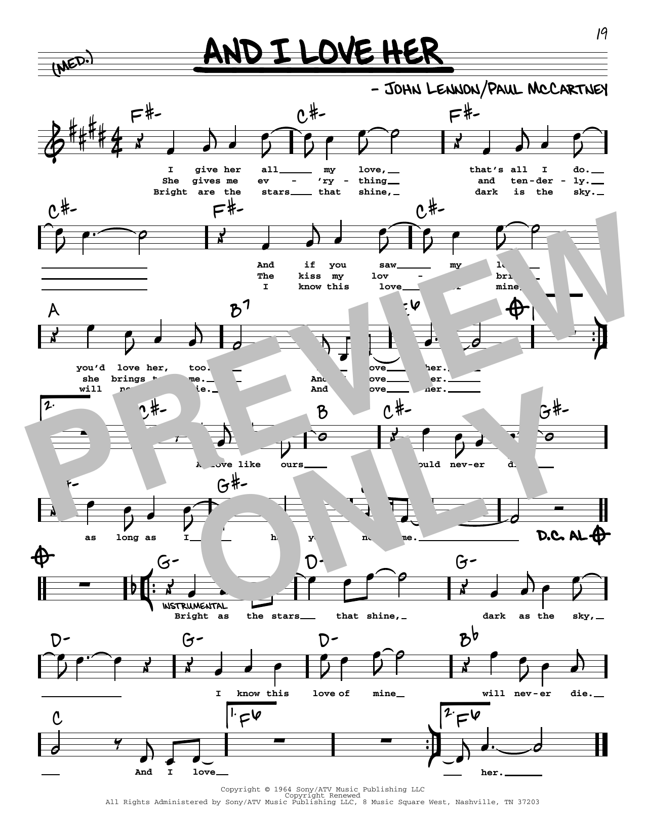 The Beatles And I Love Her (High Voice) Sheet Music