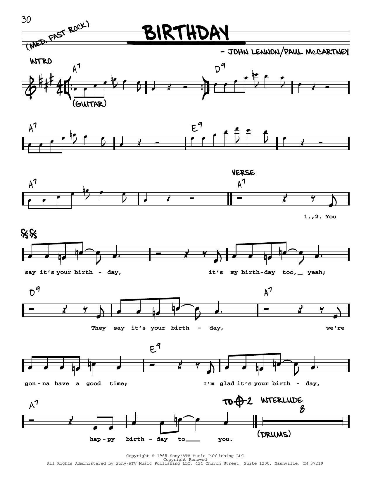 The Beatles Birthday [Jazz version] Sheet Music