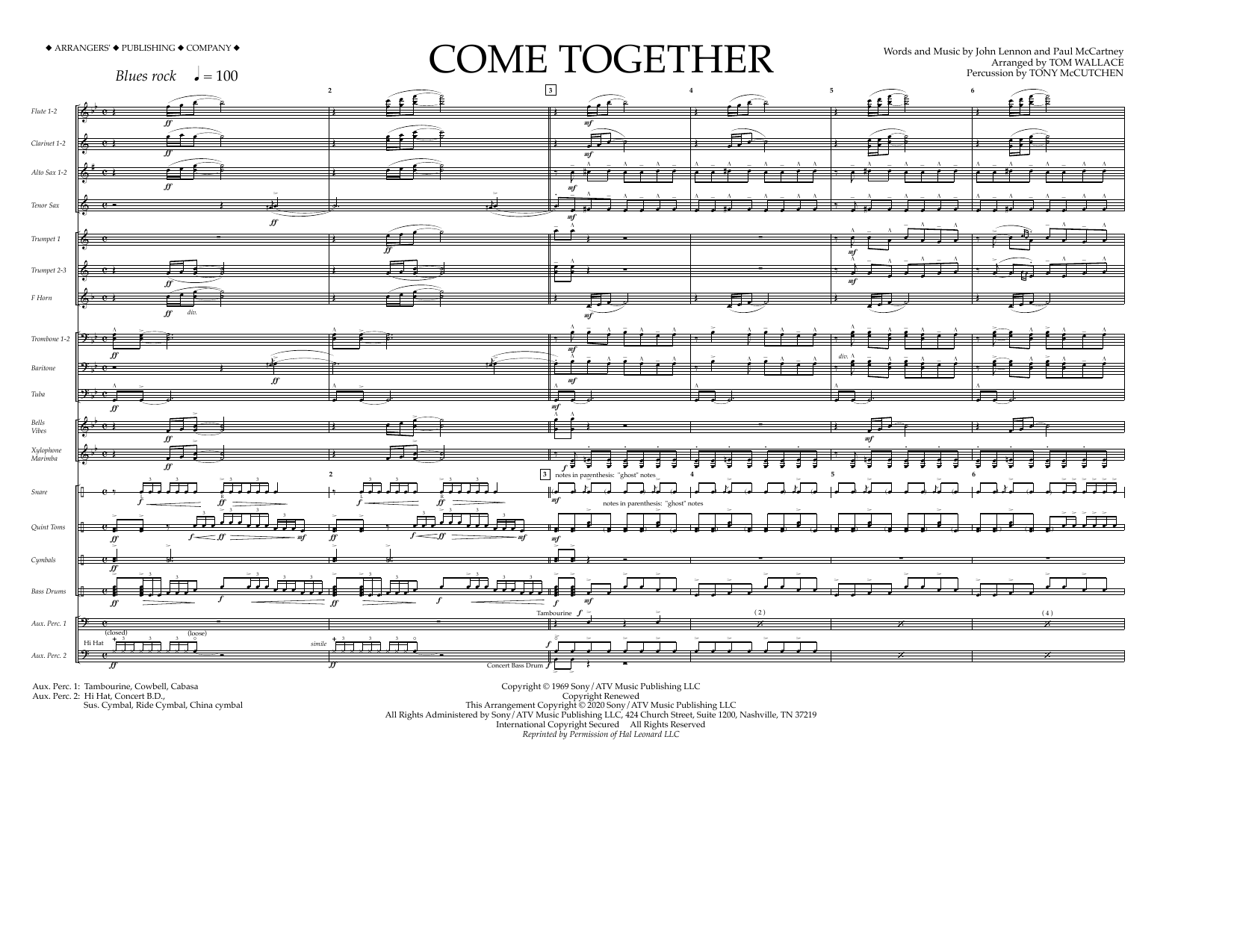 The Beatles Come Together (arr. Tom Wallace) - Full Score Sheet Music