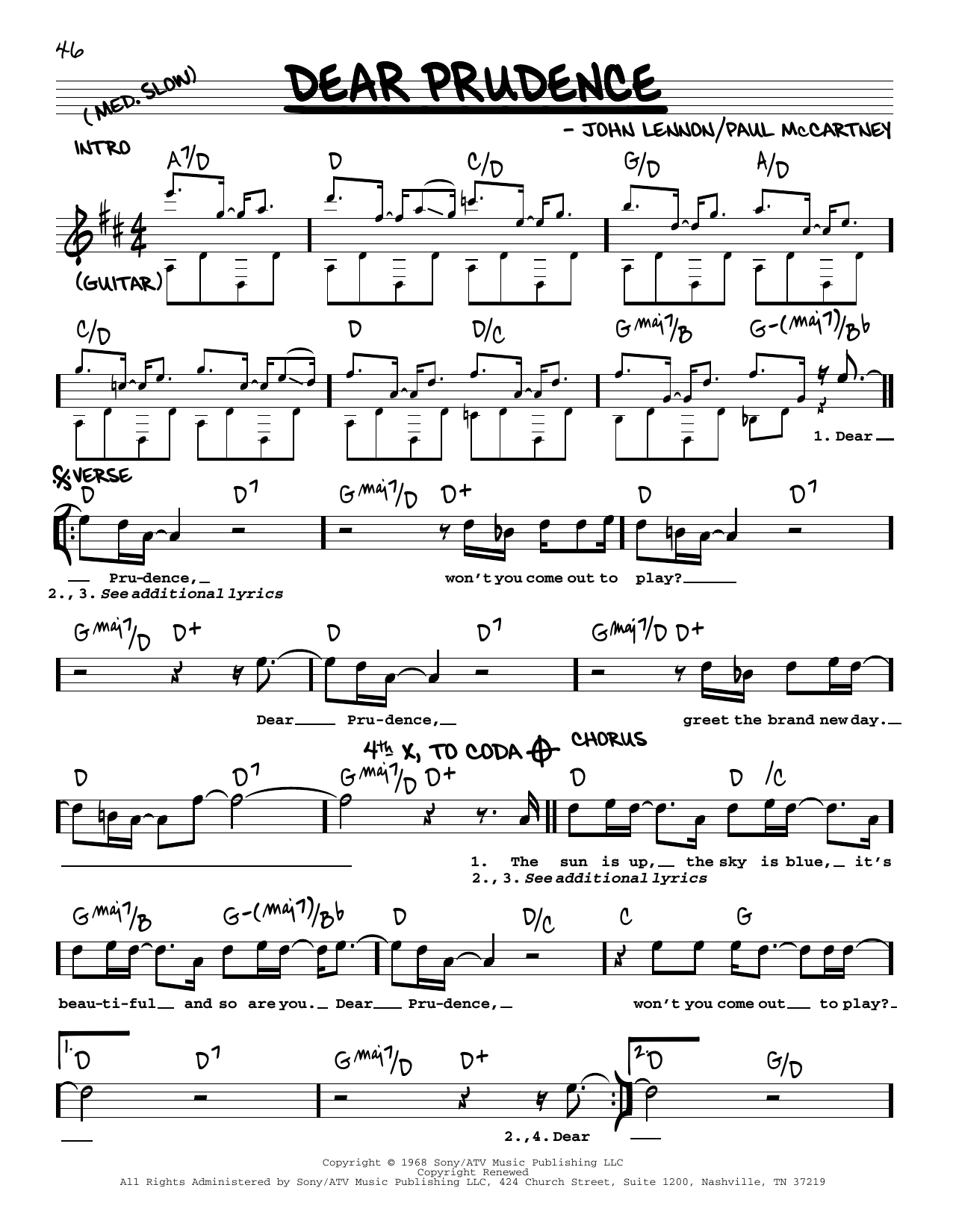 The Beatles Dear Prudence [Jazz version] Sheet Music