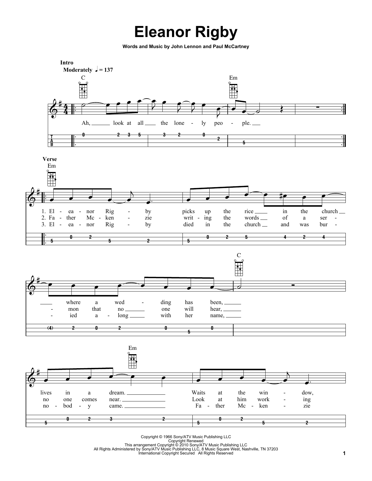 The Beatles Eleanor Rigby (arr. Bobby Westfall) Sheet Music