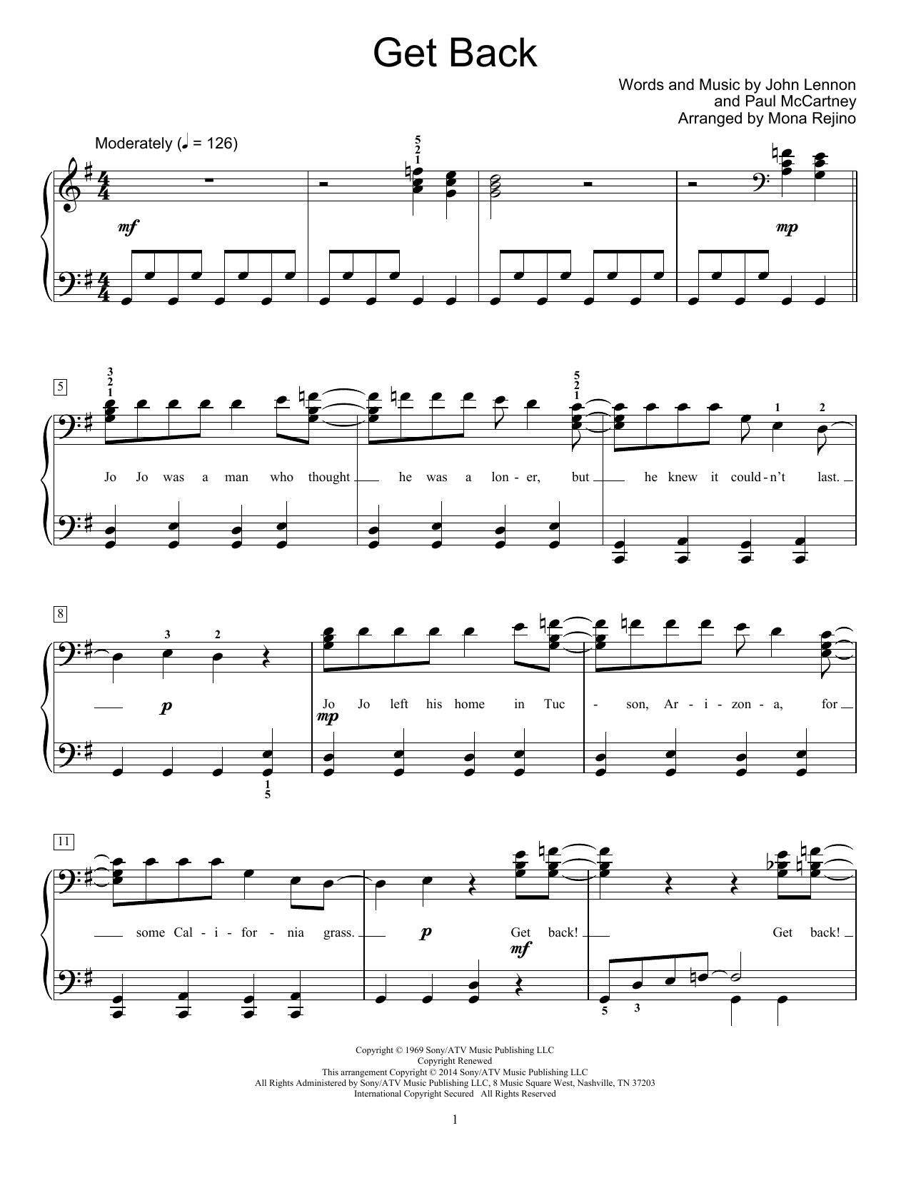 The Beatles Get Back (arr. Mona Rejino) Sheet Music