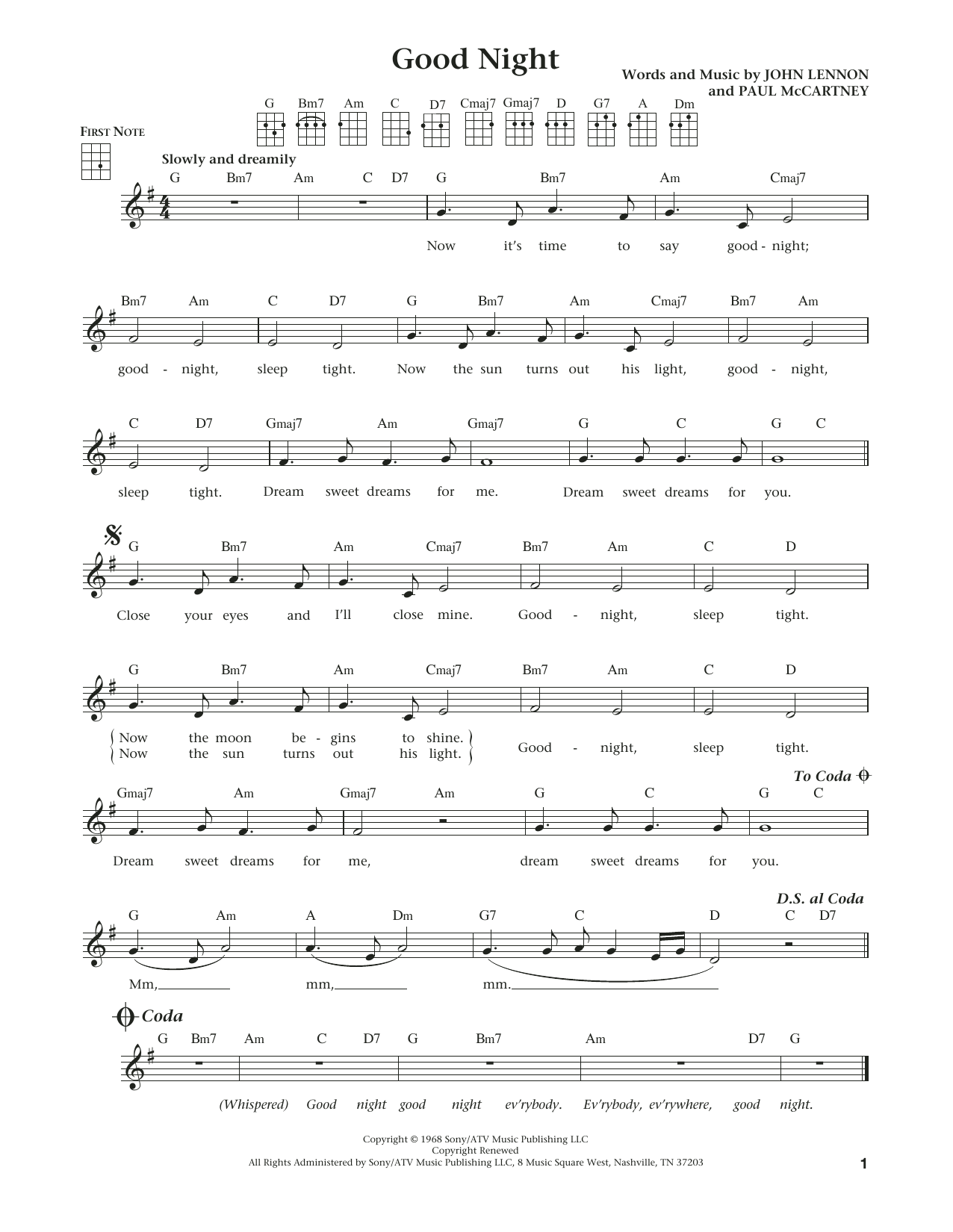 The Beatles Good Night (from The Daily Ukulele) (arr. Liz and Jim Beloff) Sheet Music