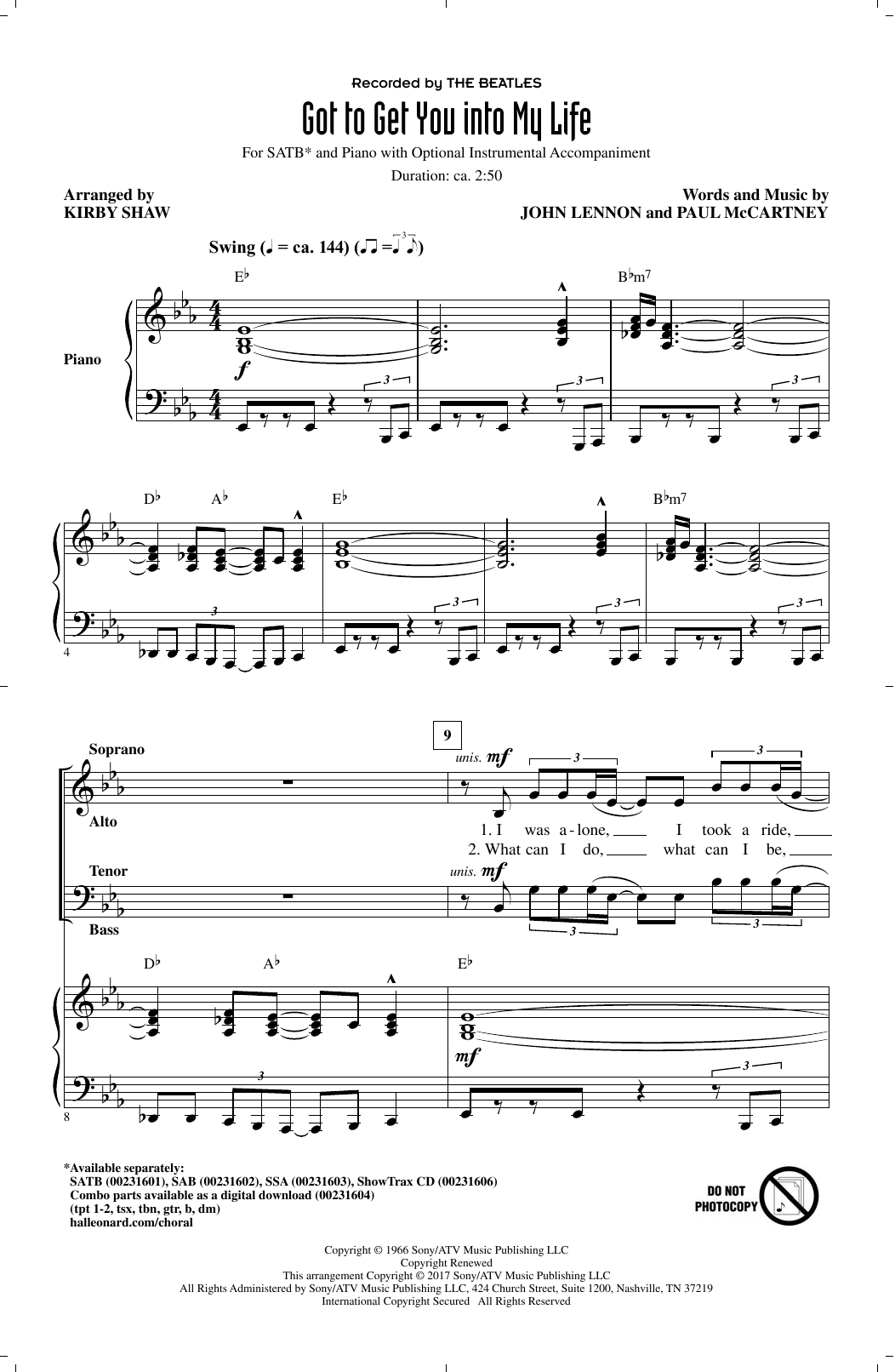 The Beatles Got To Get You Into My Life (arr. Kirby Shaw) Sheet Music