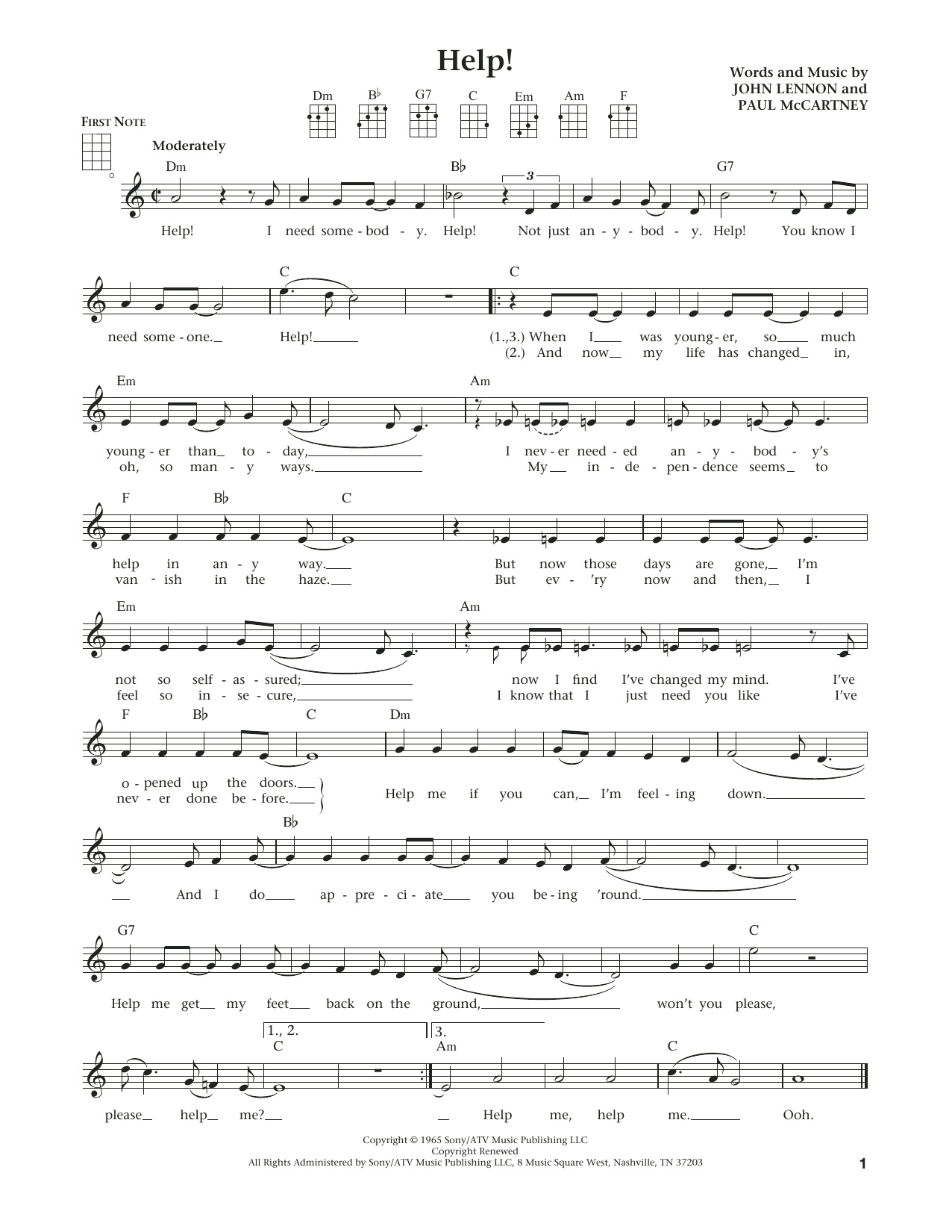 The Beatles Help! (from The Daily Ukulele) (arr. Liz and Jim Beloff) Sheet Music