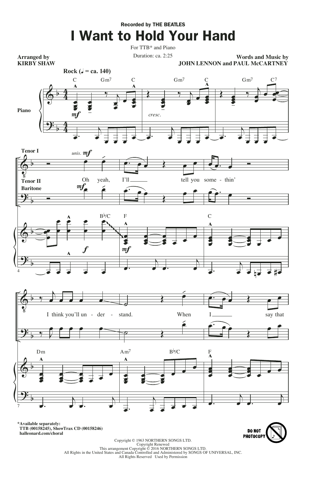 The Beatles I Want To Hold Your Hand (arr. Kirby Shaw) Sheet Music