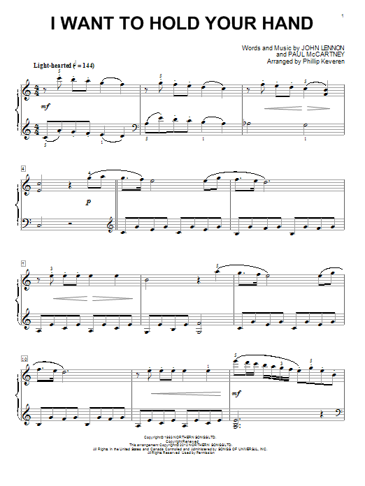 The Beatles I Want To Hold Your Hand [Classical version] (arr. Phillip Keveren) Sheet Music