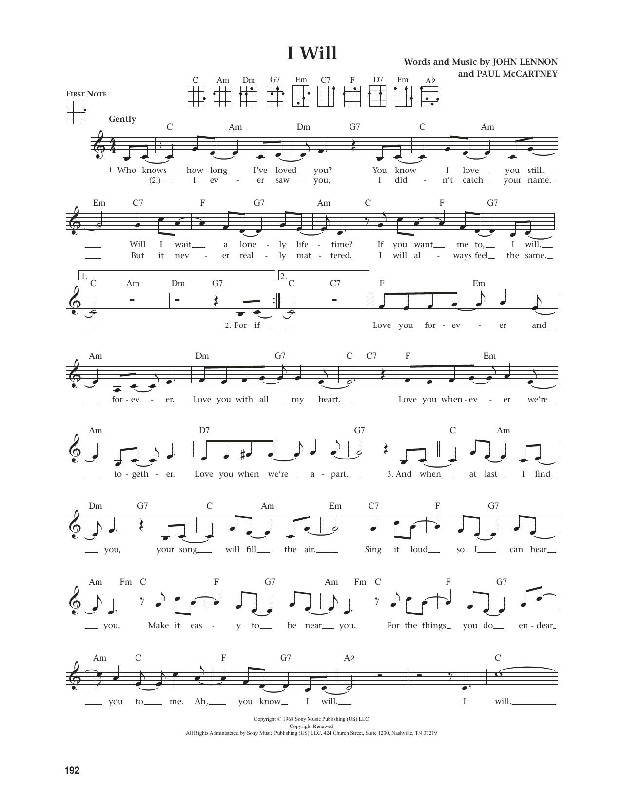 The Beatles I Will (from The Daily Ukulele) (arr. Jim Beloff) Sheet Music