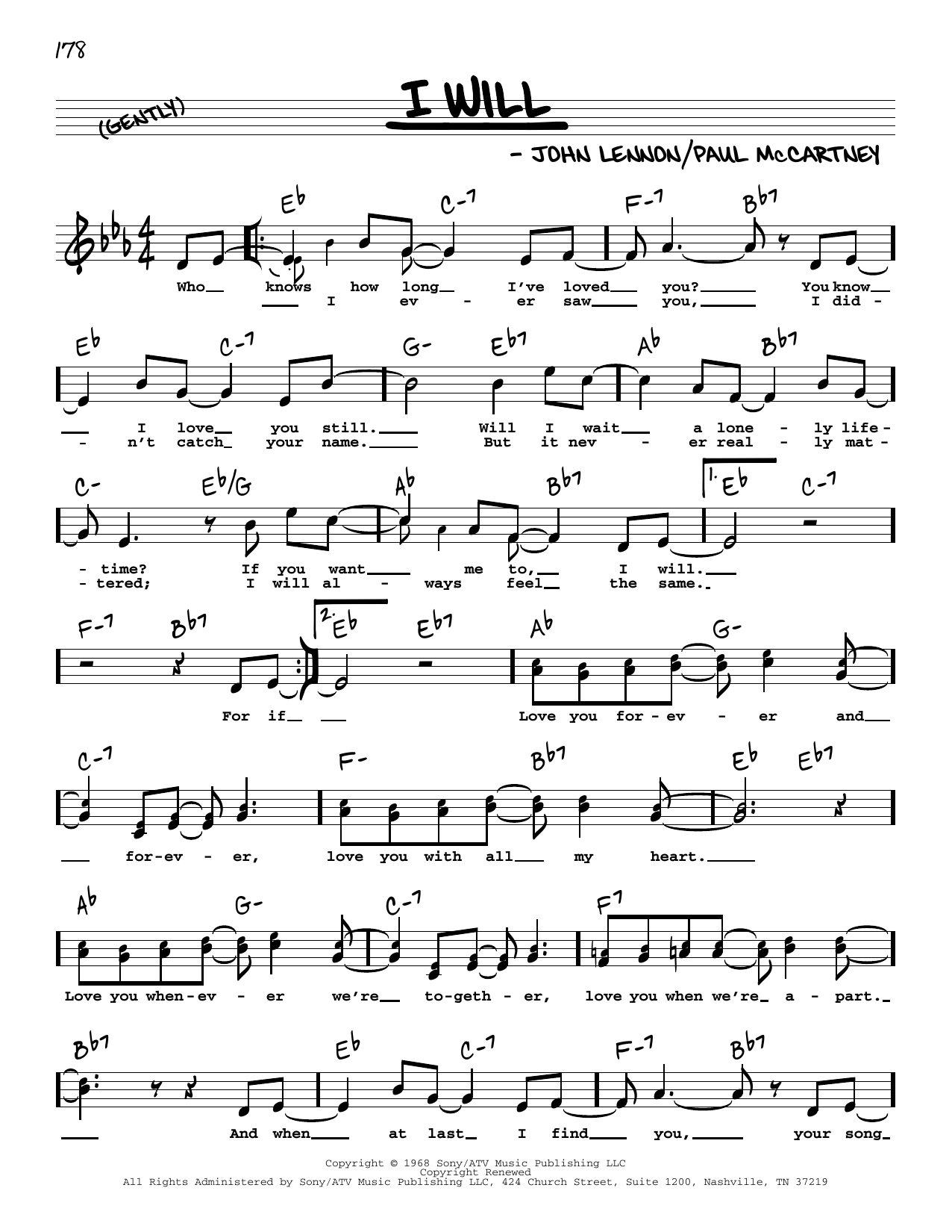 The Beatles I Will (High Voice) Sheet Music