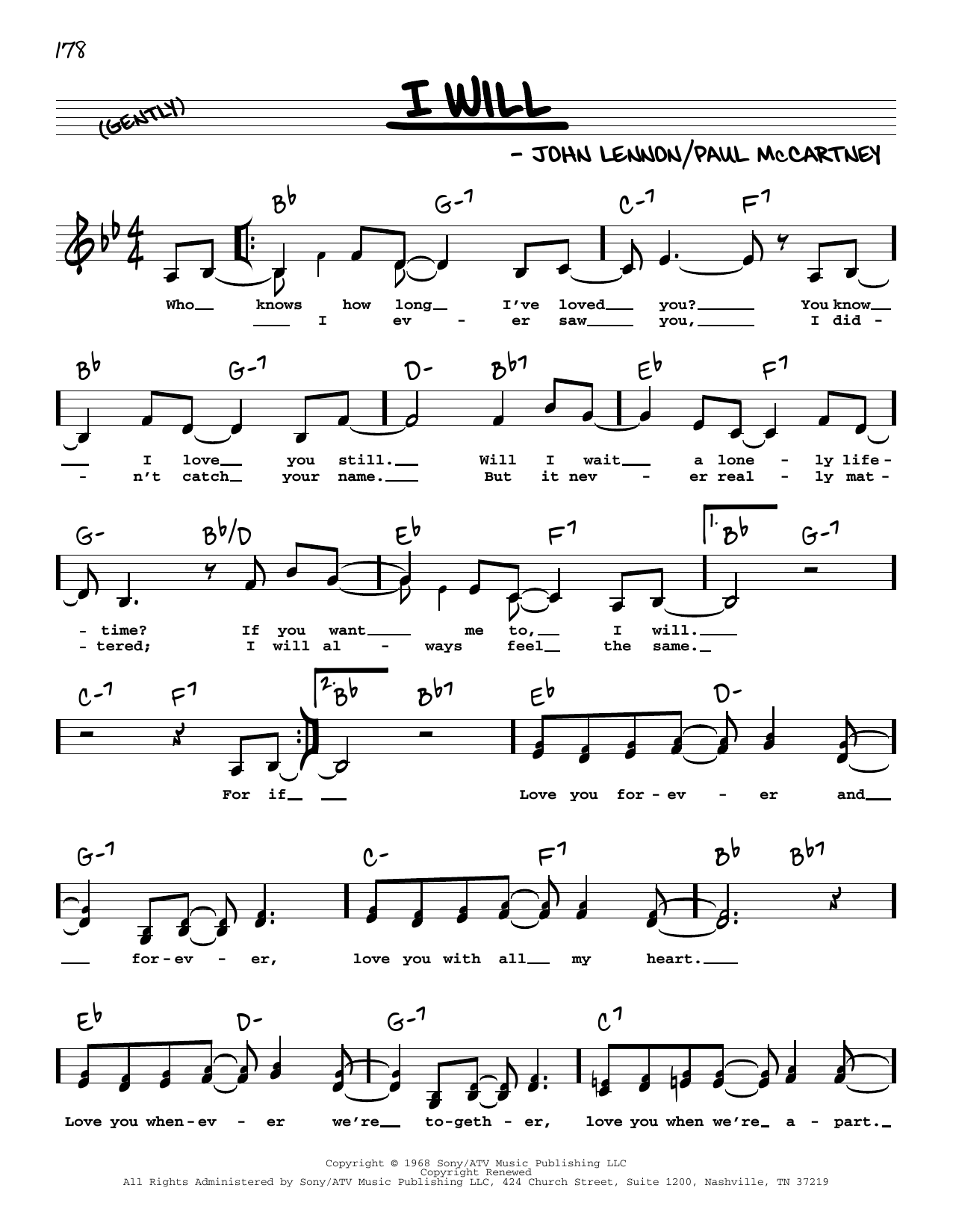 The Beatles I Will (Low Voice) Sheet Music