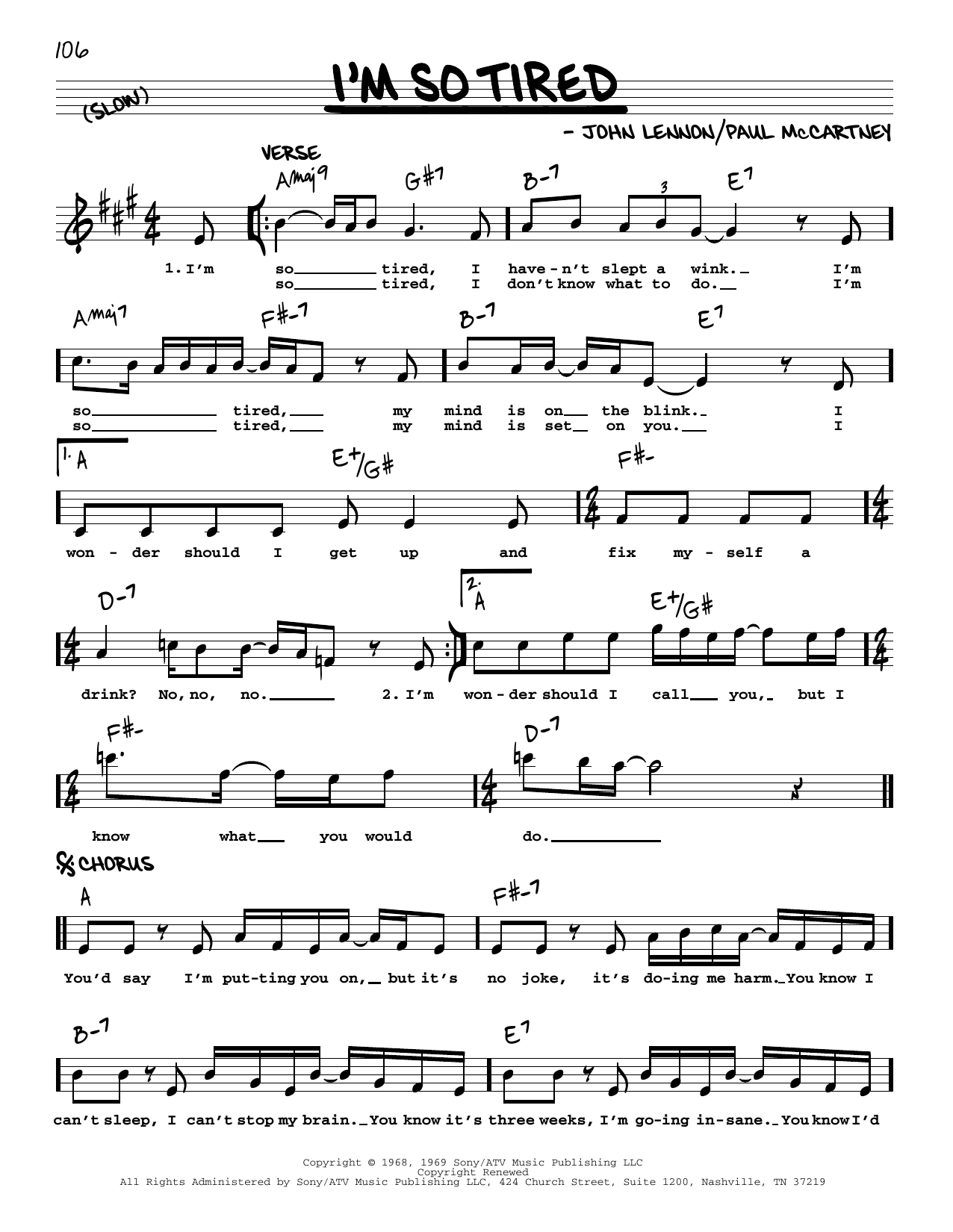The Beatles I'm So Tired [Jazz version] Sheet Music