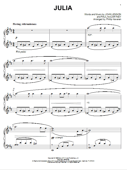 The Beatles Julia (arr. Phillip Keveren) Sheet Music
