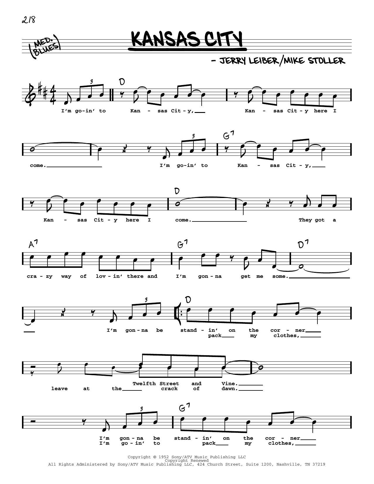 The Beatles Kansas City (High Voice) Sheet Music
