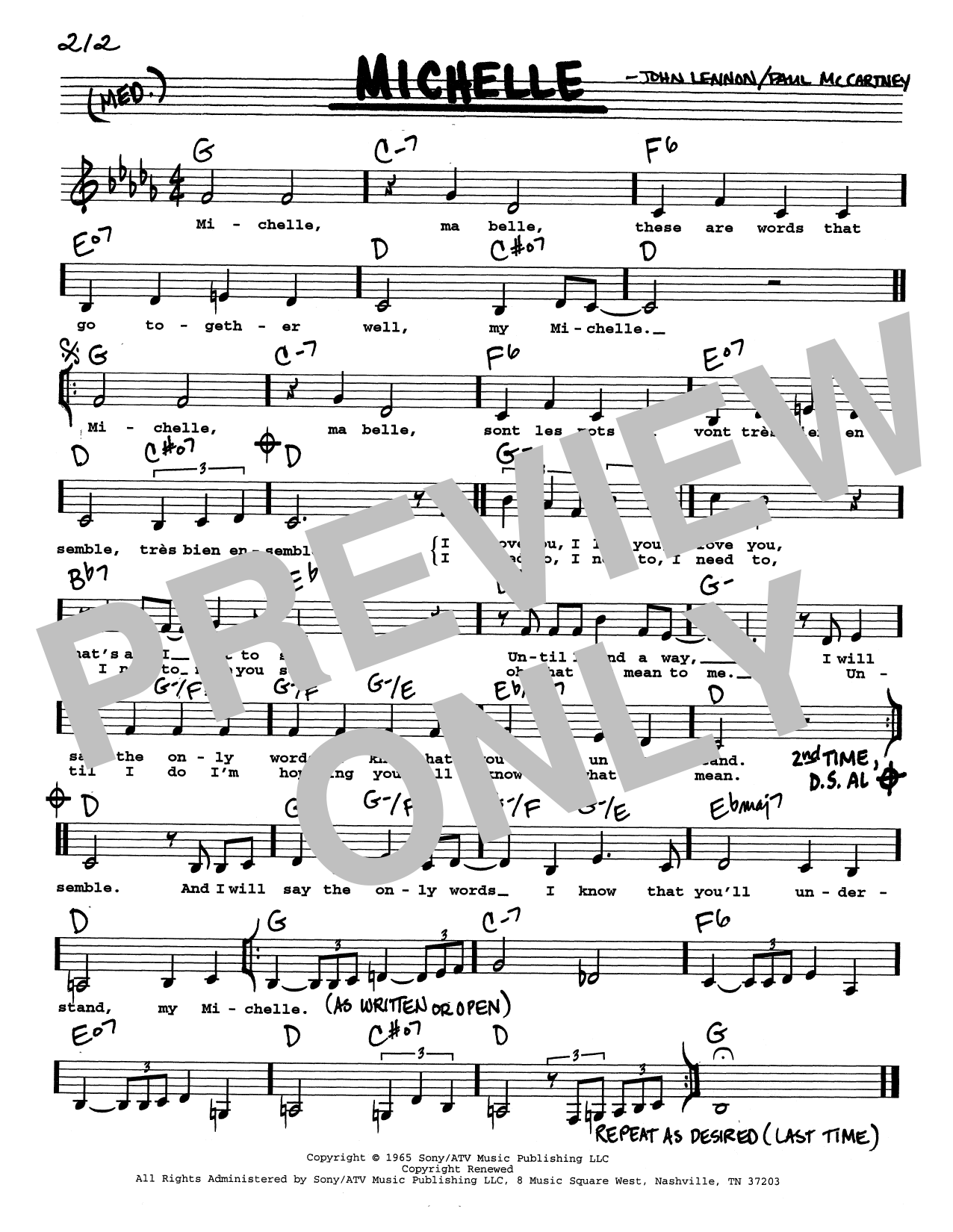 The Beatles Michelle (Low Voice) Sheet Music
