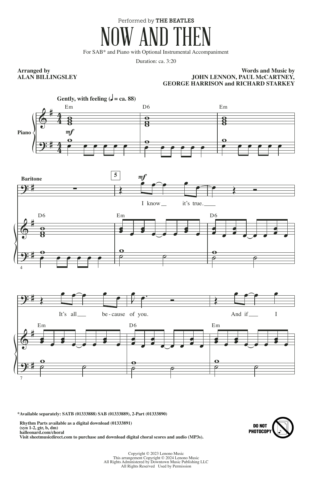 The Beatles Now And Then (arr. Alan Billingsley) Sheet Music