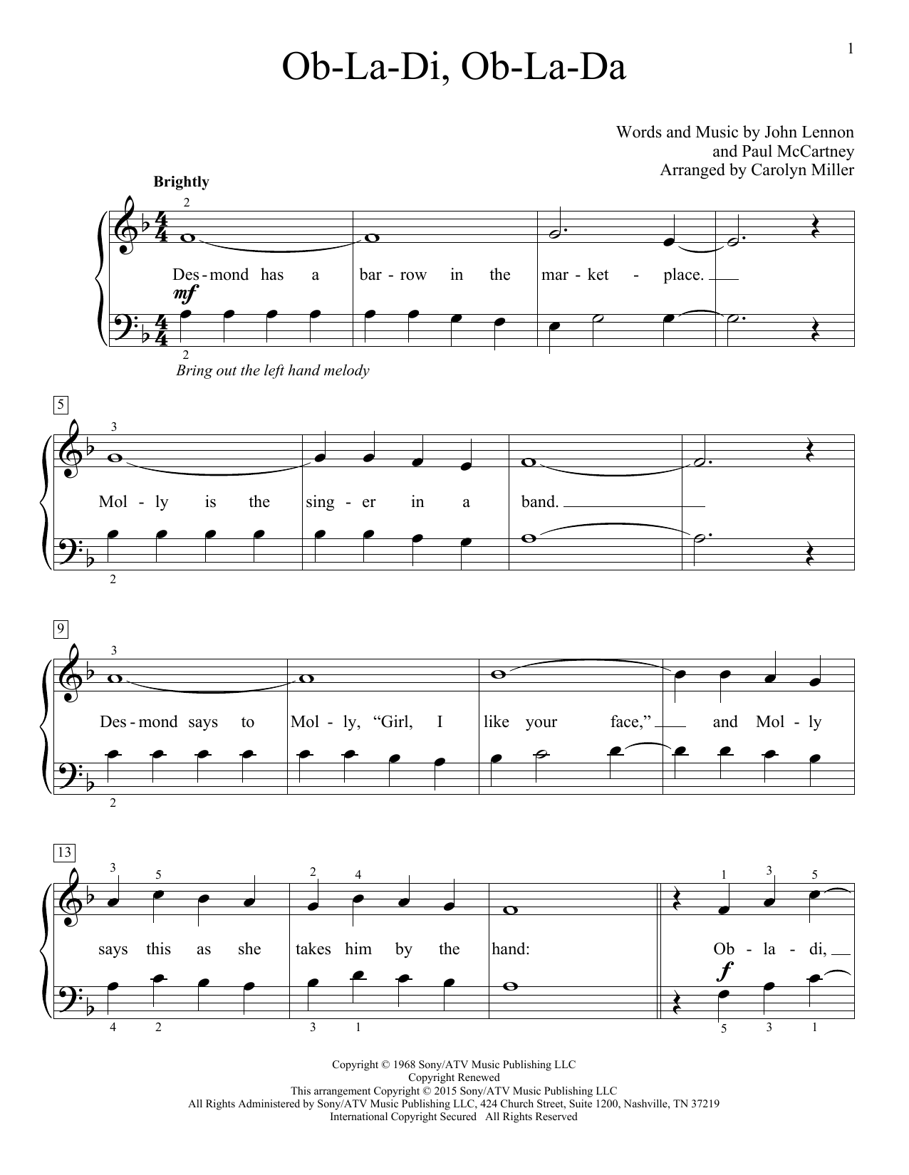 The Beatles Ob-La-Di, Ob-La-Da (arr. Carolyn Miller) Sheet Music