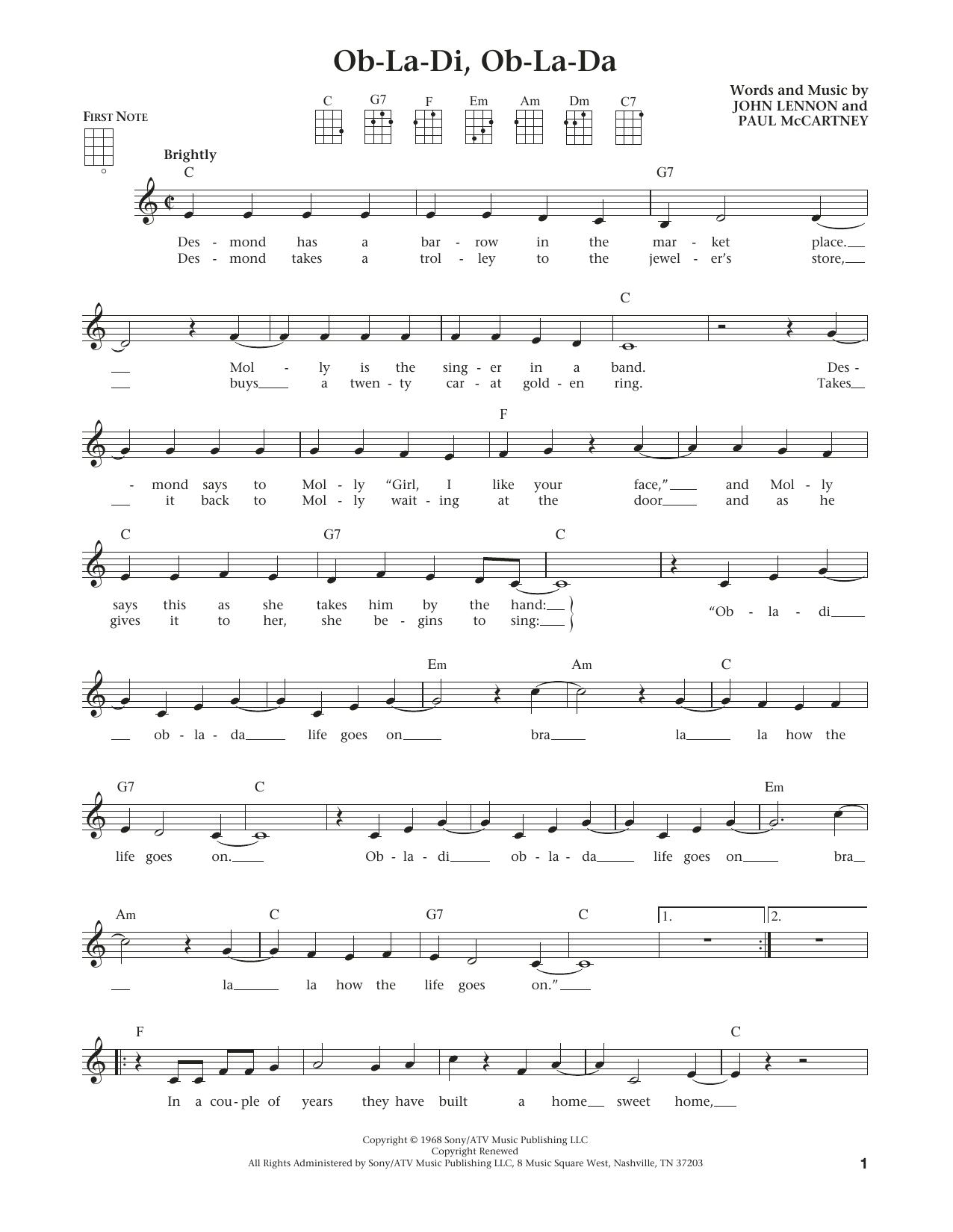 The Beatles Ob-La-Di, Ob-La-Da (from The Daily Ukulele) (arr. Liz and Jim Beloff) Sheet Music