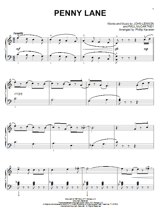 The Beatles Penny Lane (arr. Phillip Keveren) Sheet Music