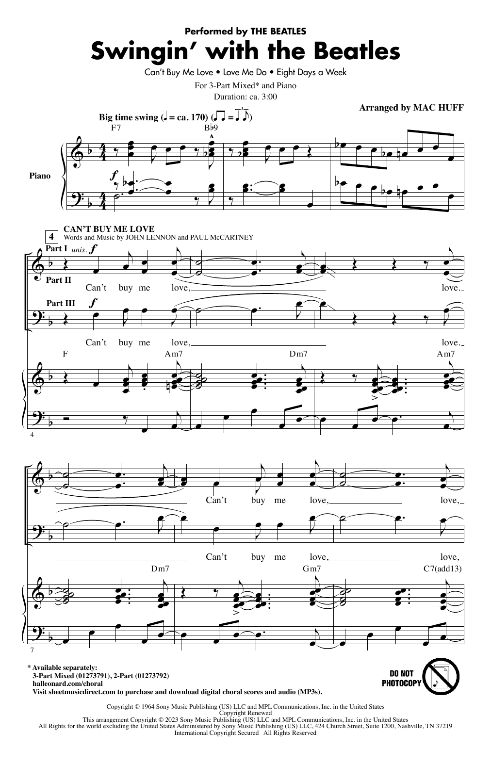 The Beatles Swingin' With The Beatles (Medley) (arr. Mac Huff) Sheet Music