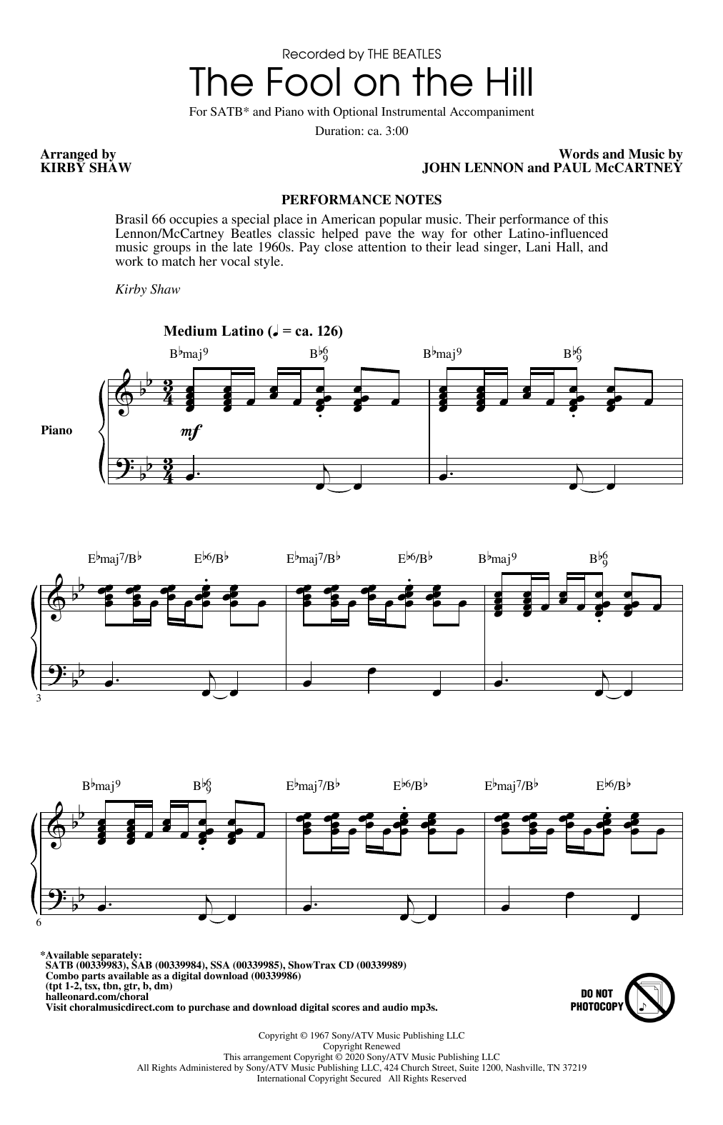 The Beatles The Fool On The Hill (arr. Kirby Shaw) Sheet Music