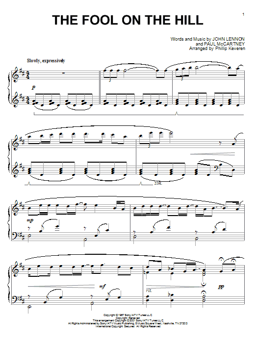 The Beatles The Fool On The Hill (arr. Phillip Keveren) Sheet Music