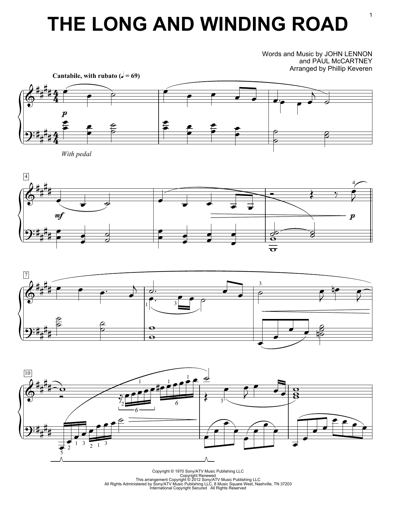 The Beatles The Long And Winding Road [Classical version] (arr. Phillip Keveren) Sheet Music