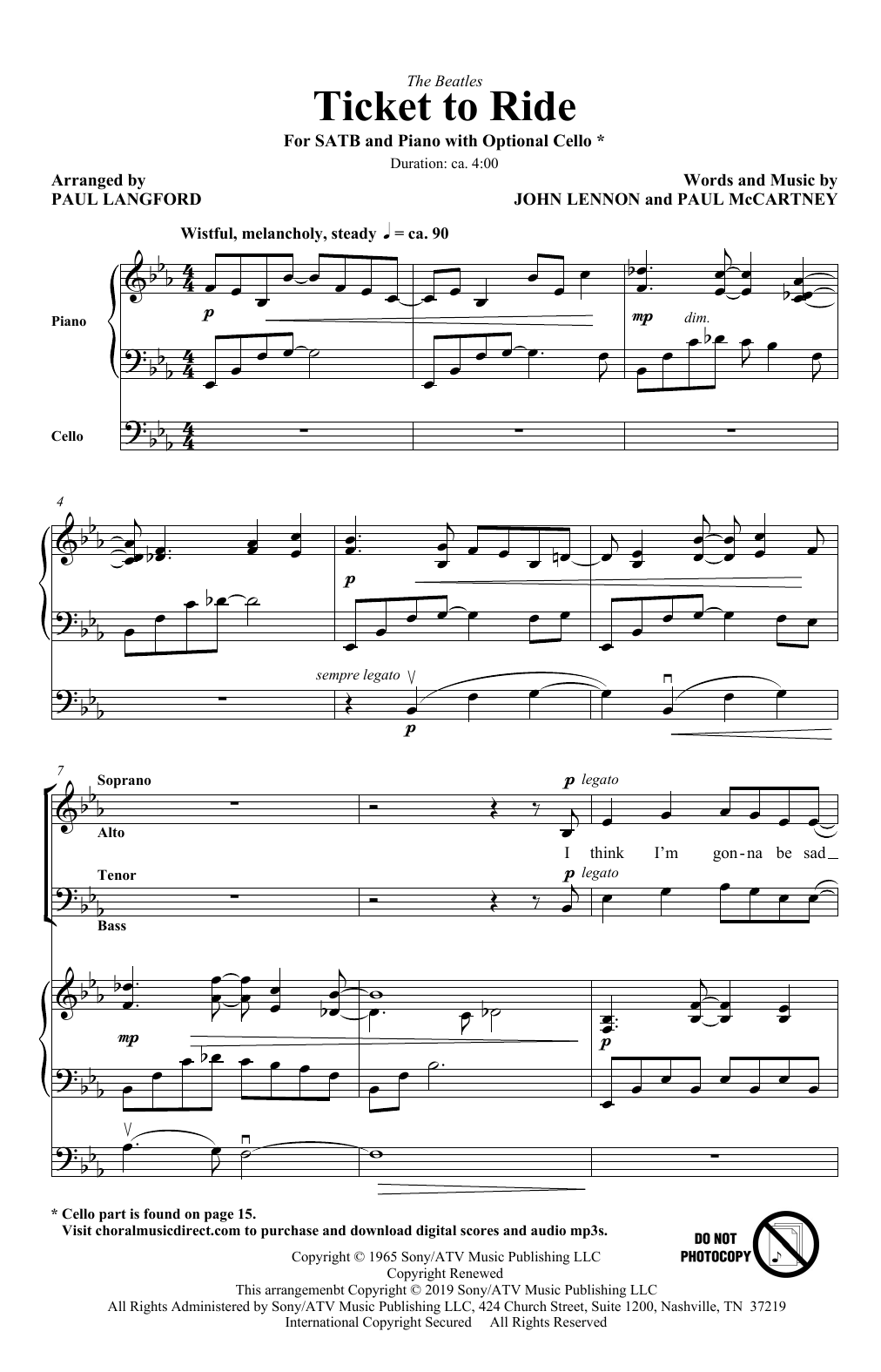 The Beatles Ticket To Ride (arr. Paul Langford) Sheet Music