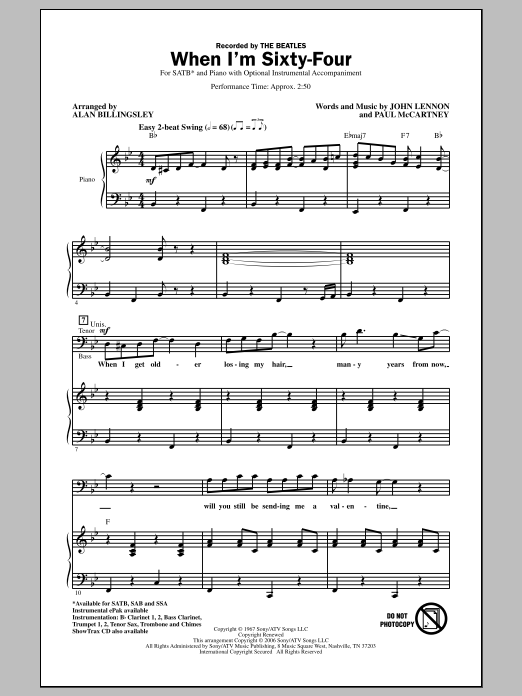 The Beatles When I'm Sixty-Four (arr. Alan Billingsley) Sheet Music
