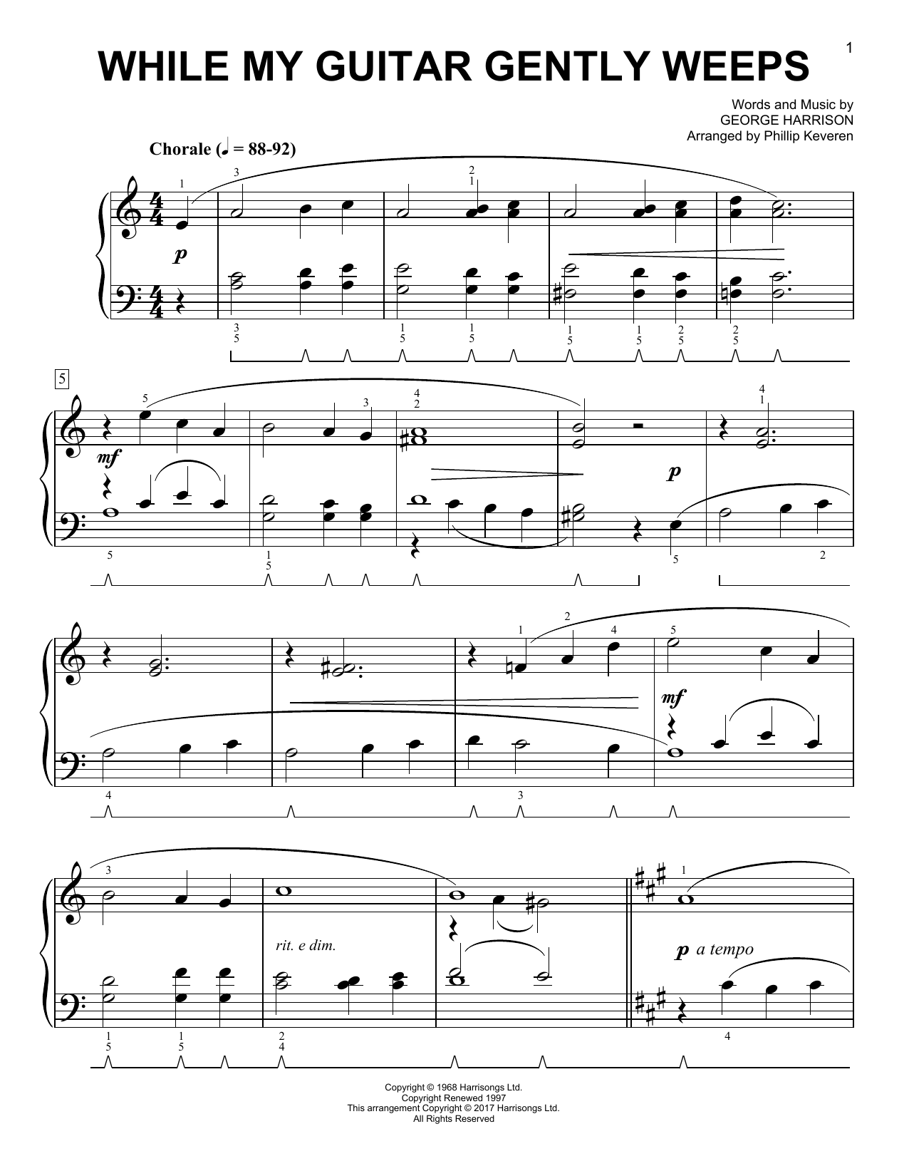 The Beatles While My Guitar Gently Weeps [Classical version] (arr. Phillip Keveren) Sheet Music