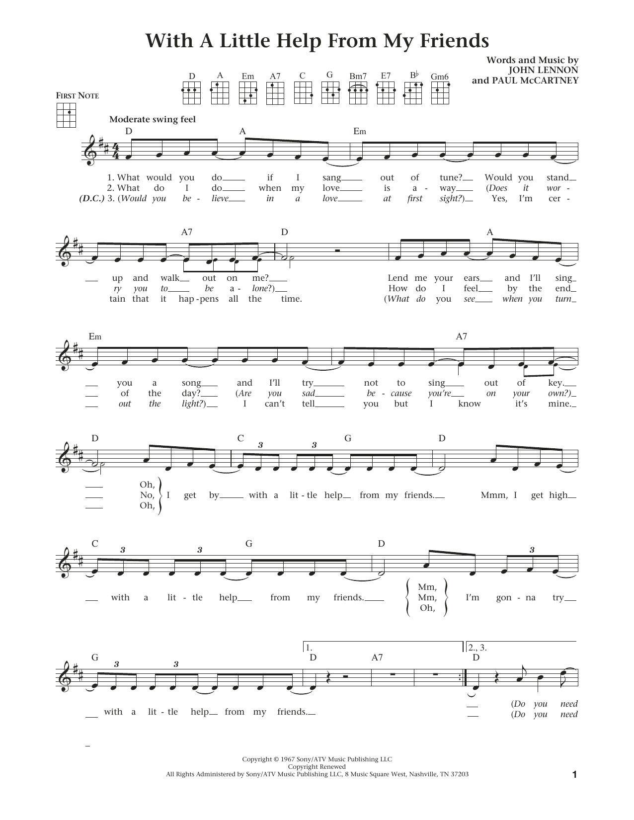 The Beatles With A Little Help From My Friends (from The Daily Ukulele) (arr. Liz and Jim Be Sheet Music