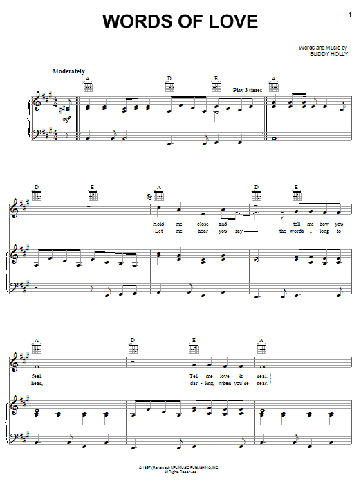 The Beatles Words Of Love Sheet Music