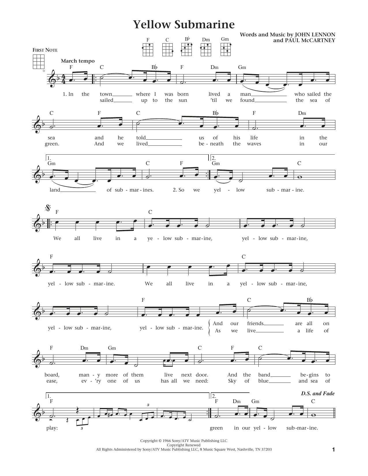 The Beatles Yellow Submarine (from The Daily Ukulele) (arr. Liz and Jim Beloff) Sheet Music