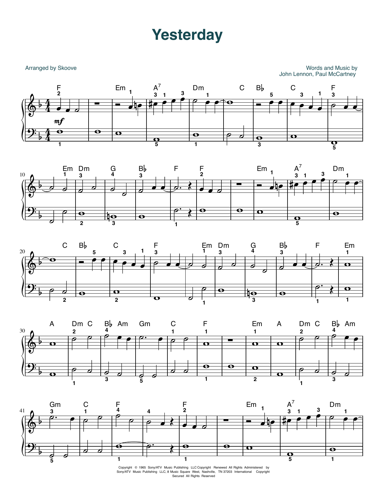 The Beatles Yesterday (arr. Skoove) Sheet Music